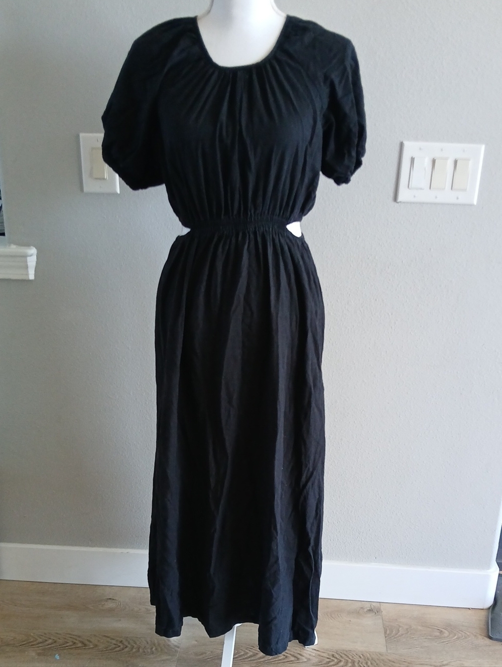 Sportsgirl Austrialian Black Puff Sleeve Maxi Dress Size 8 Linen Summer